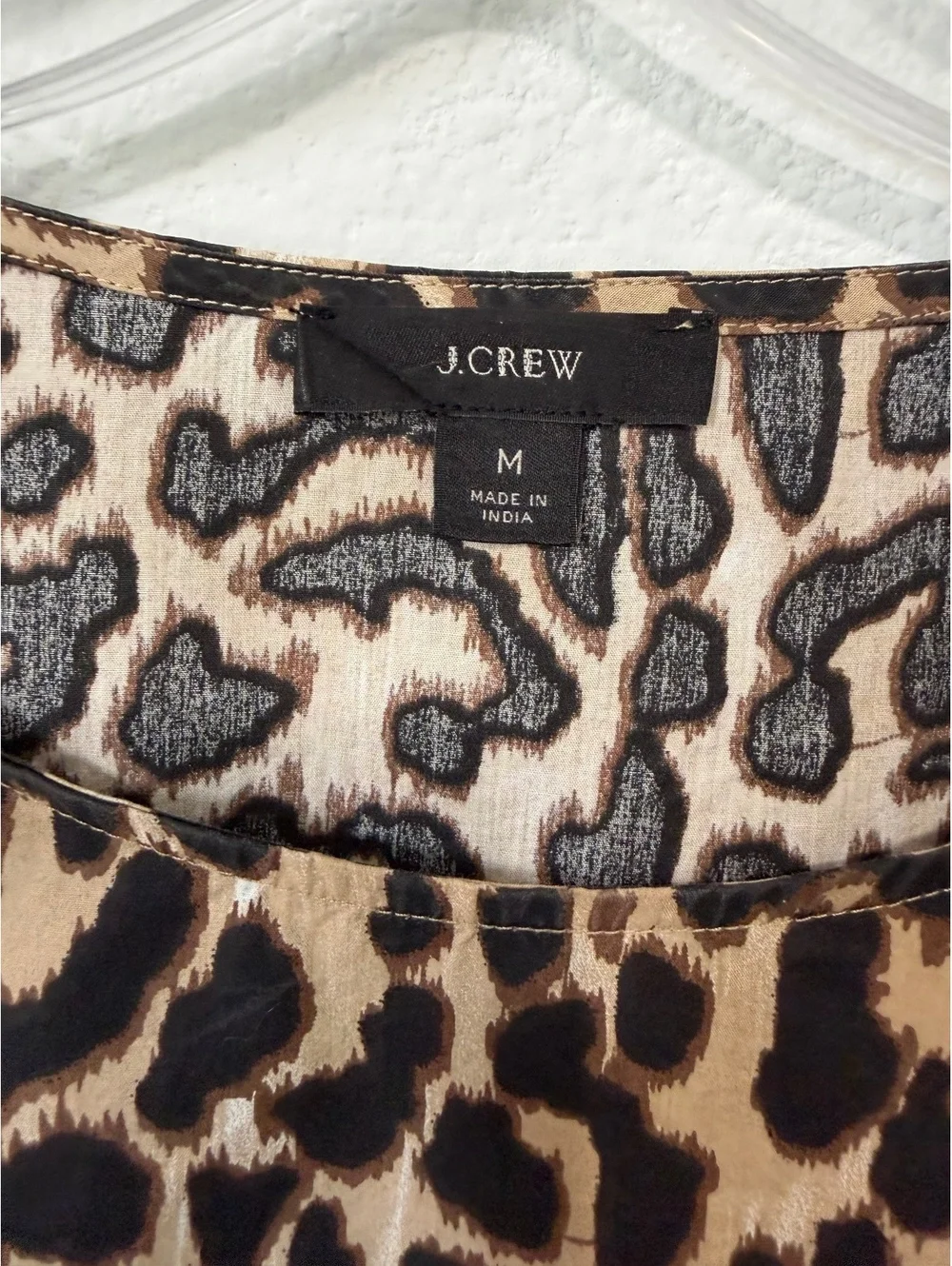 J. Crew Ruffled 3/4 Sleeve Round Neck Animal Print 100% Cotton Blouse Size M